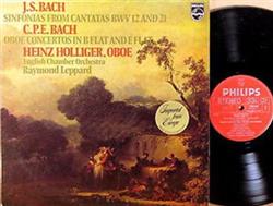 écouter en ligne JS Bach, CPE Bach, Heinz Holliger, English Chamber Orchestra, Raymond Leppard - Sinfonias From Cantatas BWV 12 And 21 Oboe Concertos In B Flat And E Flat